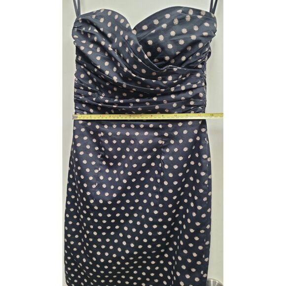 H&M Black Strapless Tube Dress Beige Polka Dots Ruched Bust Women's Size 6 - Picture 12 of 12
